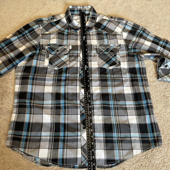 CHALC Mens Button Up Pearl Snap Shirt Size 2XL Plaid Western Ranchwear Rodeo - Picture 8 of 12